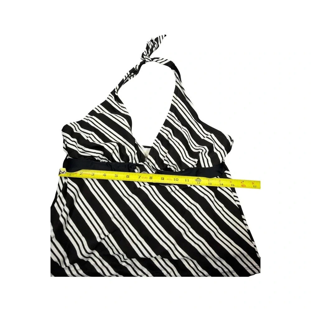 Merona Black White Striped Halter Tankini Top Rhinestone Buckle Size Large